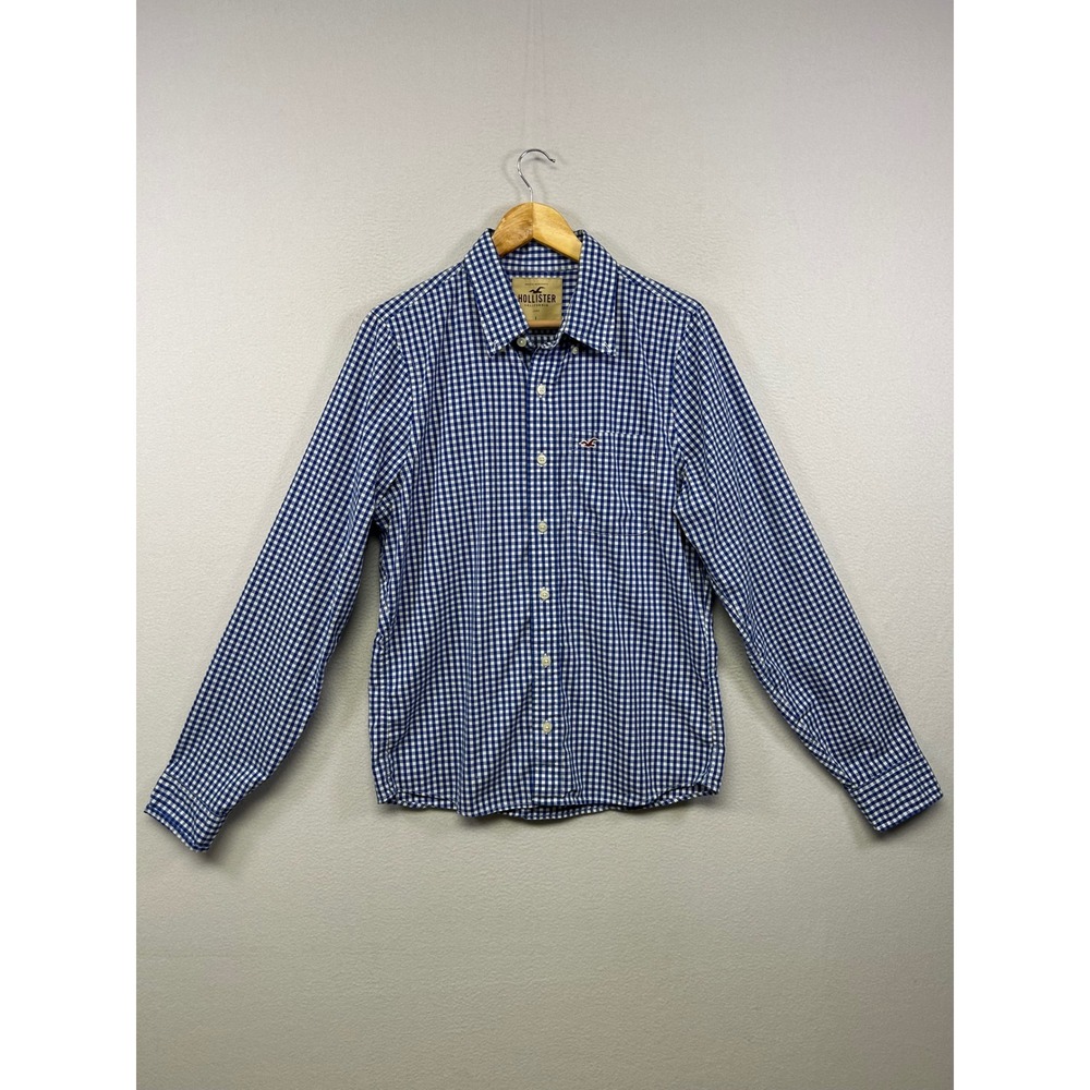 Hollister Preppy Coastal Mens Large Blue White Gingham Button Down‎ Shirt